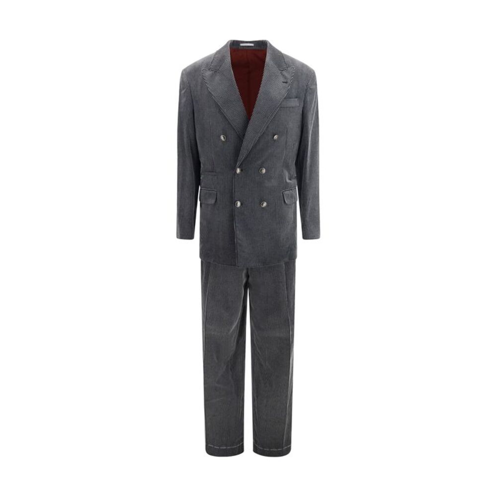 Brunello Cucinelli Men Ribbed Double-Breasted Suit